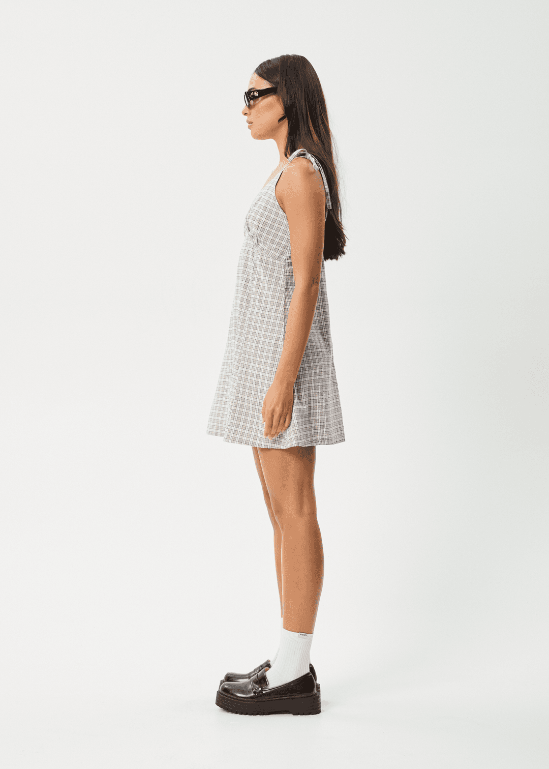 AFENDS Drew Seersucker Mini Dress - Taupe Check