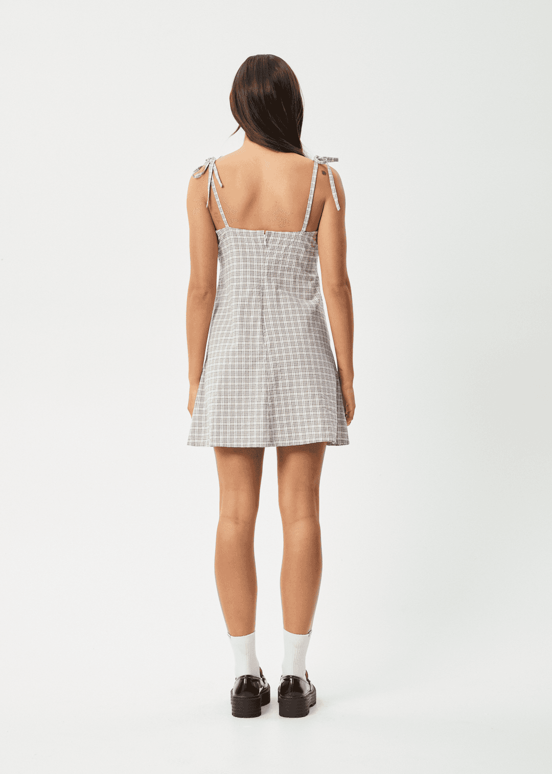 AFENDS Drew Seersucker Mini Dress - Taupe Check