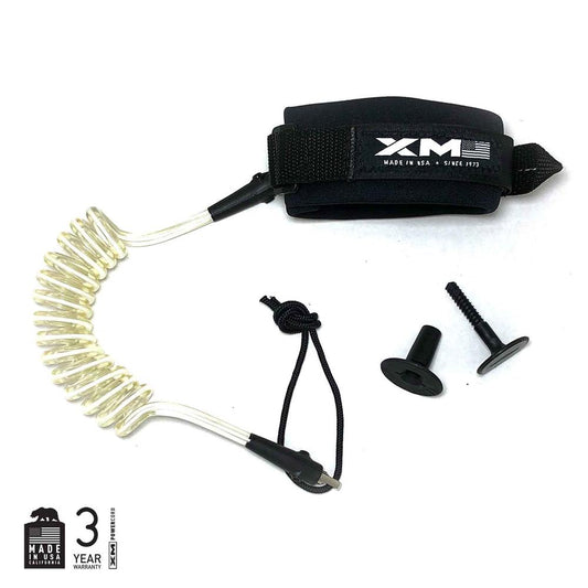 XM surf more bodyboard power ring coil elbow leash - white