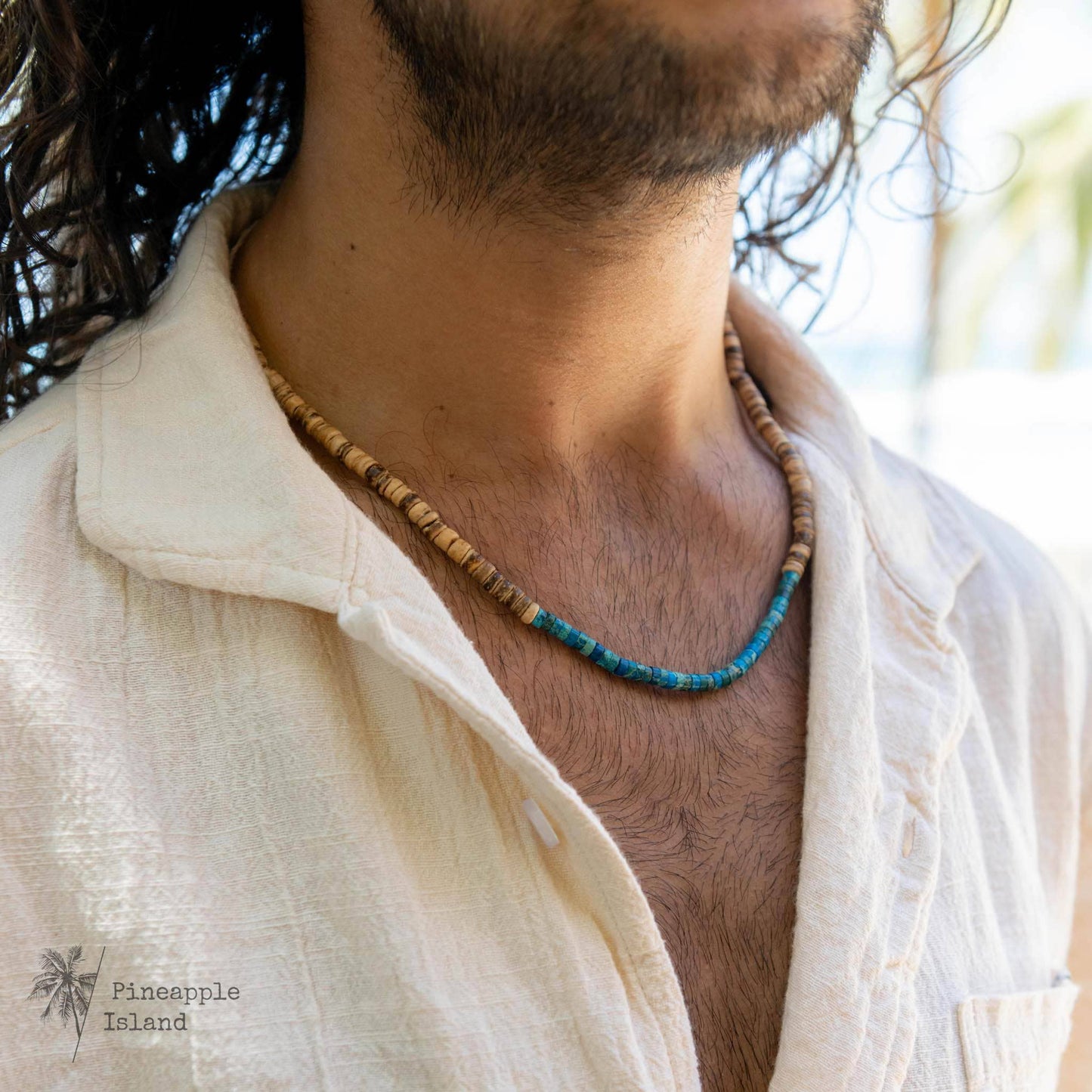 Pineapple island Koʻolau Wood Beaded Necklace