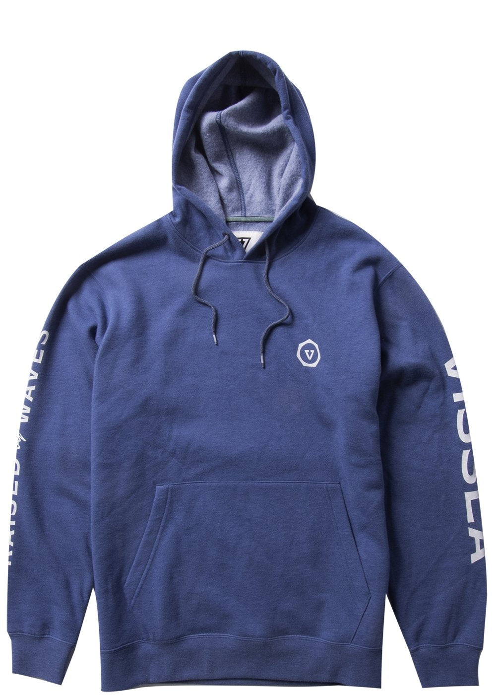 Vissla Coastal Eco Hoodie Fleece in Grey Heather with retro graphic on back.