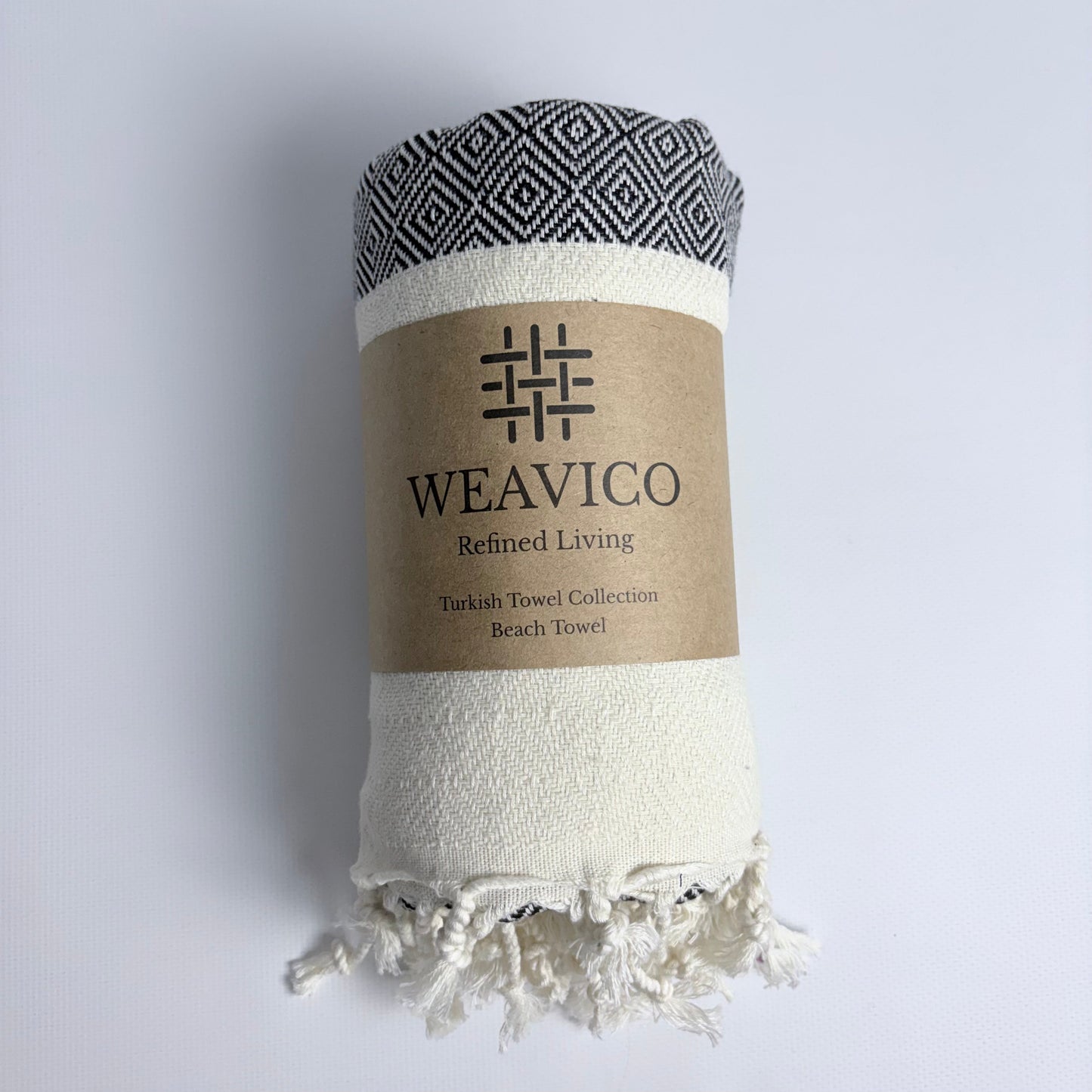 WeaviCo Diamond Turkish Towel with End Border – 100% Cotton