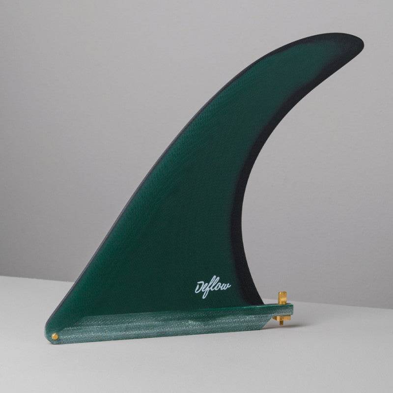 Deflow Cream 9.75-inch green longboard fin with sleek design.