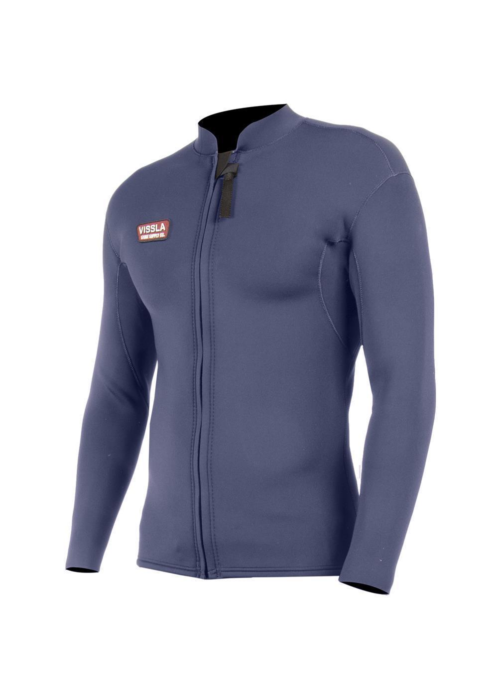 Vissla Solid Sets 2mm front zip wetsuit jacket in brown, full front view.