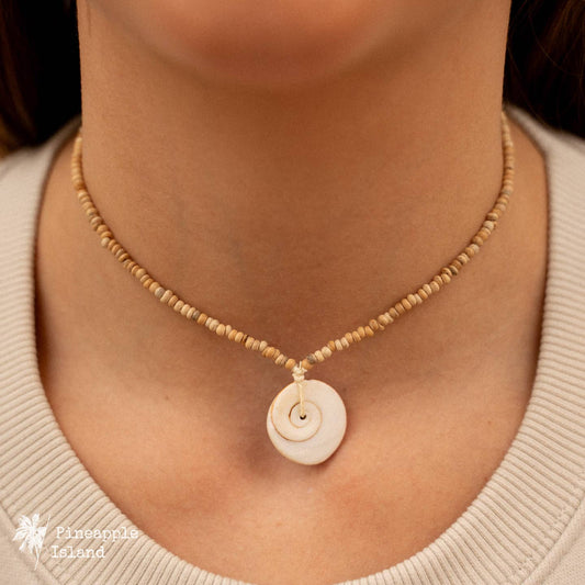 Pineapple Island Natural Wood shiva shell Choker Necklace