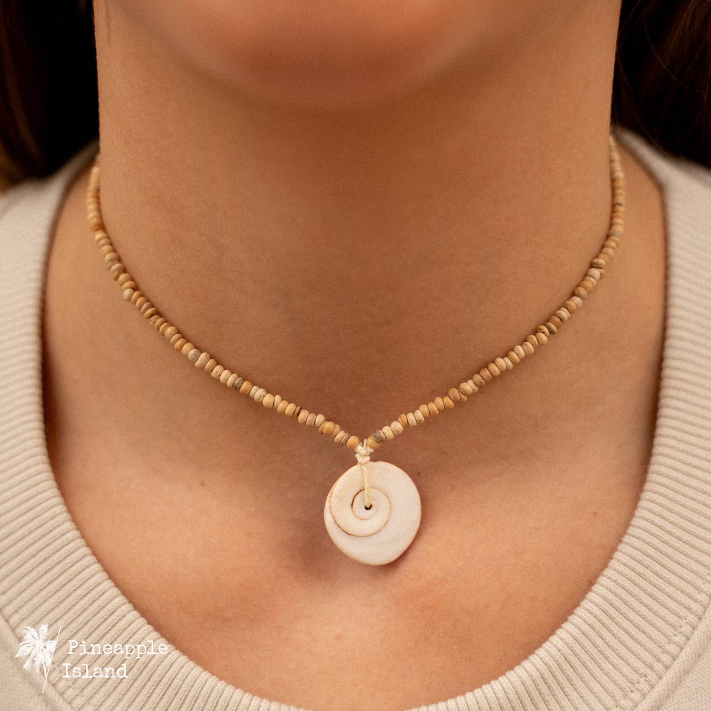 Pineapple Island Natural Wood shiva shell Choker Necklace