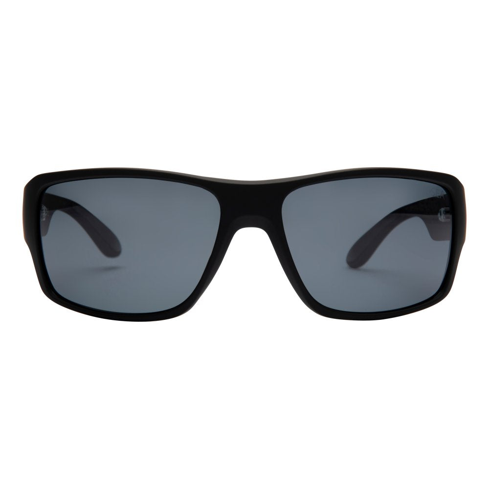 I-Sea Free Bird sunglasses with black frame and red polarized lenses, front view.