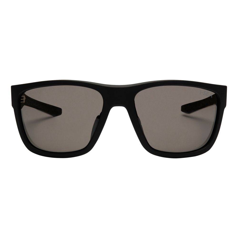 Front view of I-sea Greyson 2.0 black sunglasses with smoke polarized lenses.