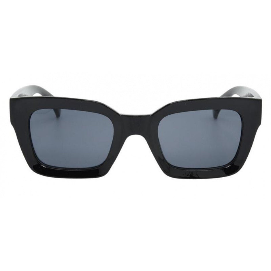 I-Sea Hendrix sunglasses with black frame and smoke polarized lenses, front view.