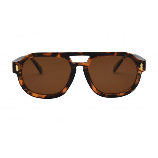 I-Sea Ziggy sunglasses in tortoise frame with brown polarized lenses, front view.