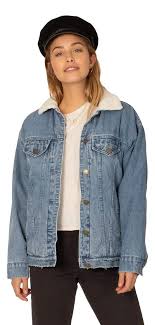 Sisstrevolution Strummin Sherpa Jacket in Blue Wash with cozy collar.