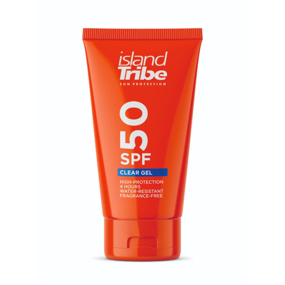 Island Tribe SPF 50 Clear Gel 100 ml, high-protection, oxybenzone-free sunscreen.