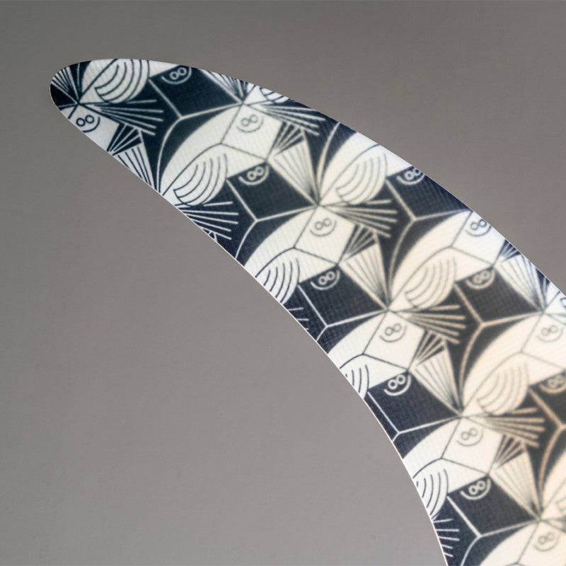 Detailed top section of Deflow JDF COLLAB single fin showcasing artistic design.