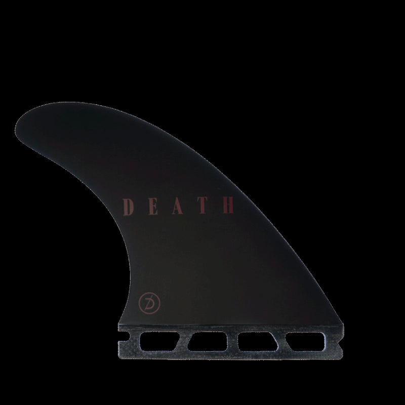 Deflow LEGI ALONSO thruster fin with 'DEATH' text on black surface.