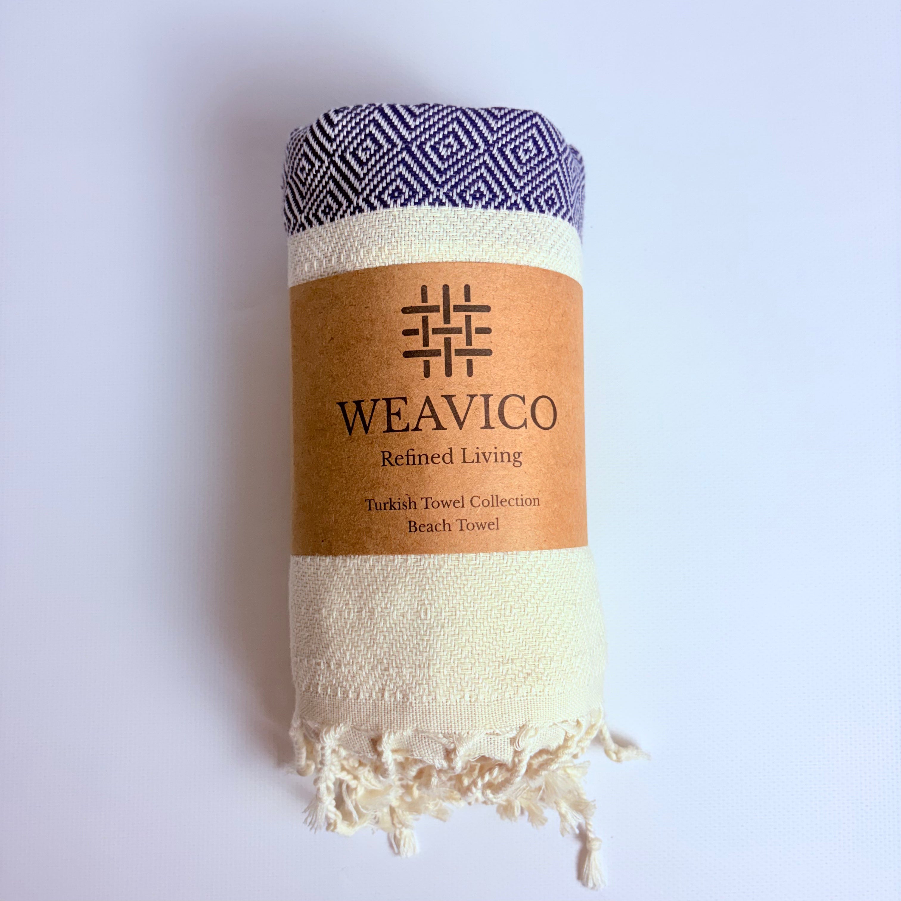 WeaviCo Diamond Turkish Towel with End Border – 100% Cotton