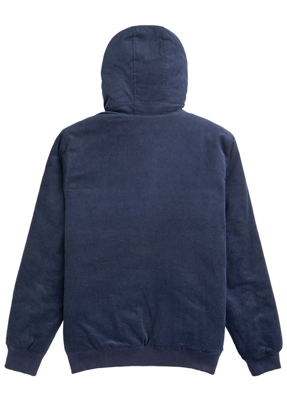 Back view of Vissla Phoenix Jacket in Dark Naval with hood.