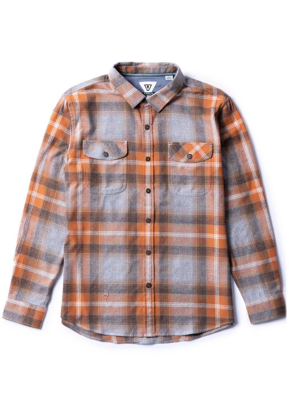 Vissla Central Coast Eco LS Flannel in Phantom, front view.