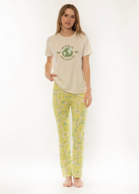 Sisstrevolution Mosscove Knit Pant in Palm Lime with vibrant pattern.