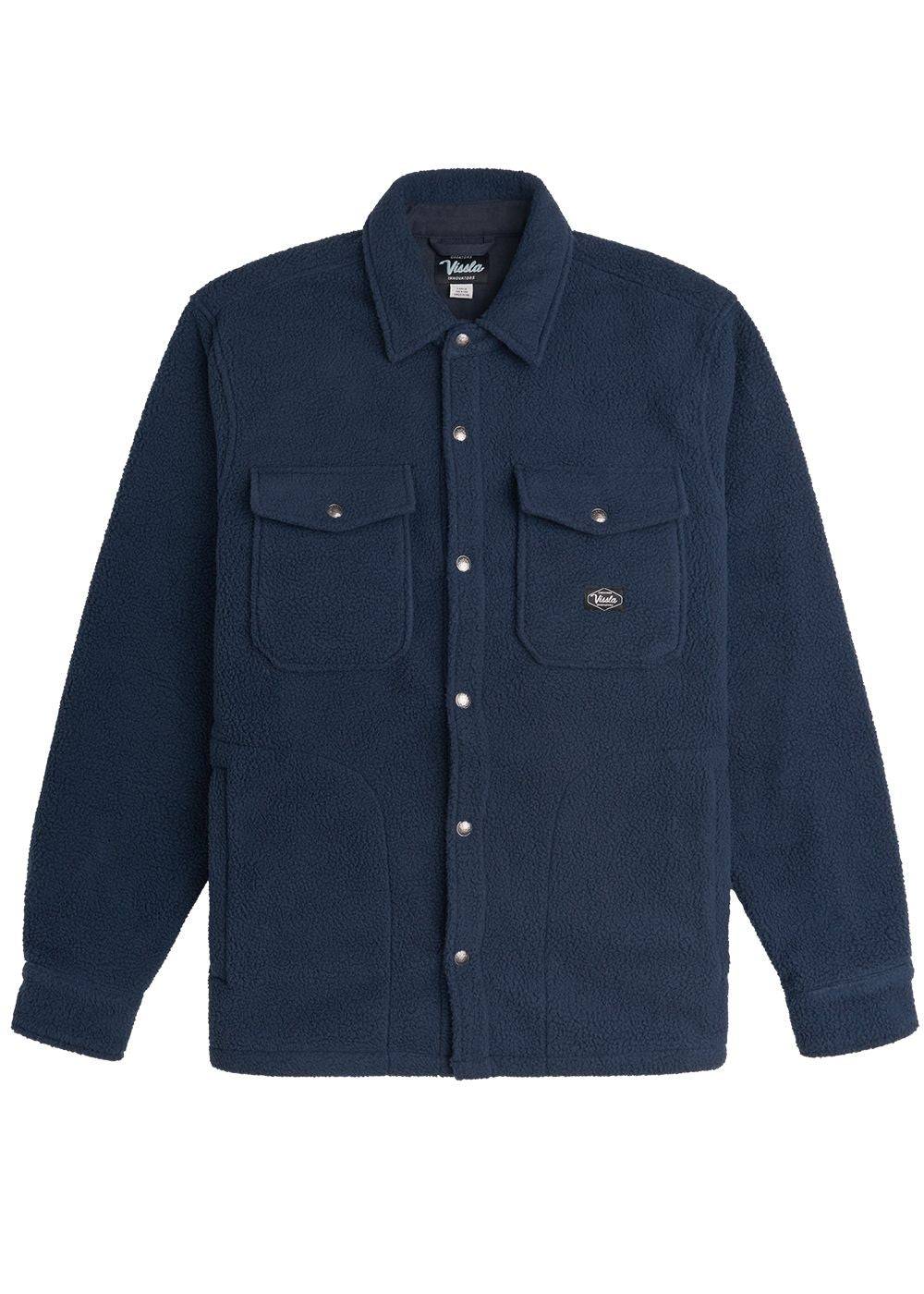 Vissla Peaks Sherpa Woven Shirt in Fired Brick with striped design, front view.