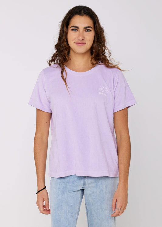 Sisstrevolution Victoria Knit ladies tee in soft orchid, casual fit.