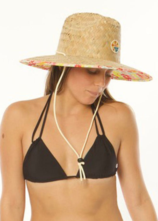 Coral Sisstrevolution Fort Mason Hat featuring a woven design and floral brim.