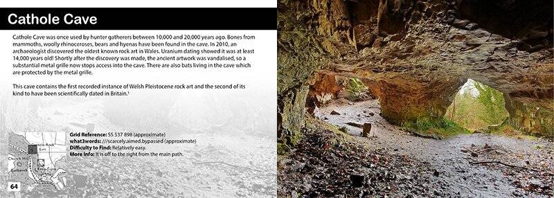 Hidden Gower Destinations Book by Dan Santillo highlights Cathole Cave, an ancient archaeological site with prehistoric significance and map details.