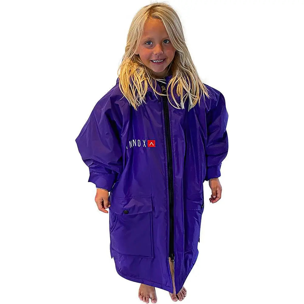 Annox Kids Change Robe LS in vibrant purple, long-sleeve poncho for kids.