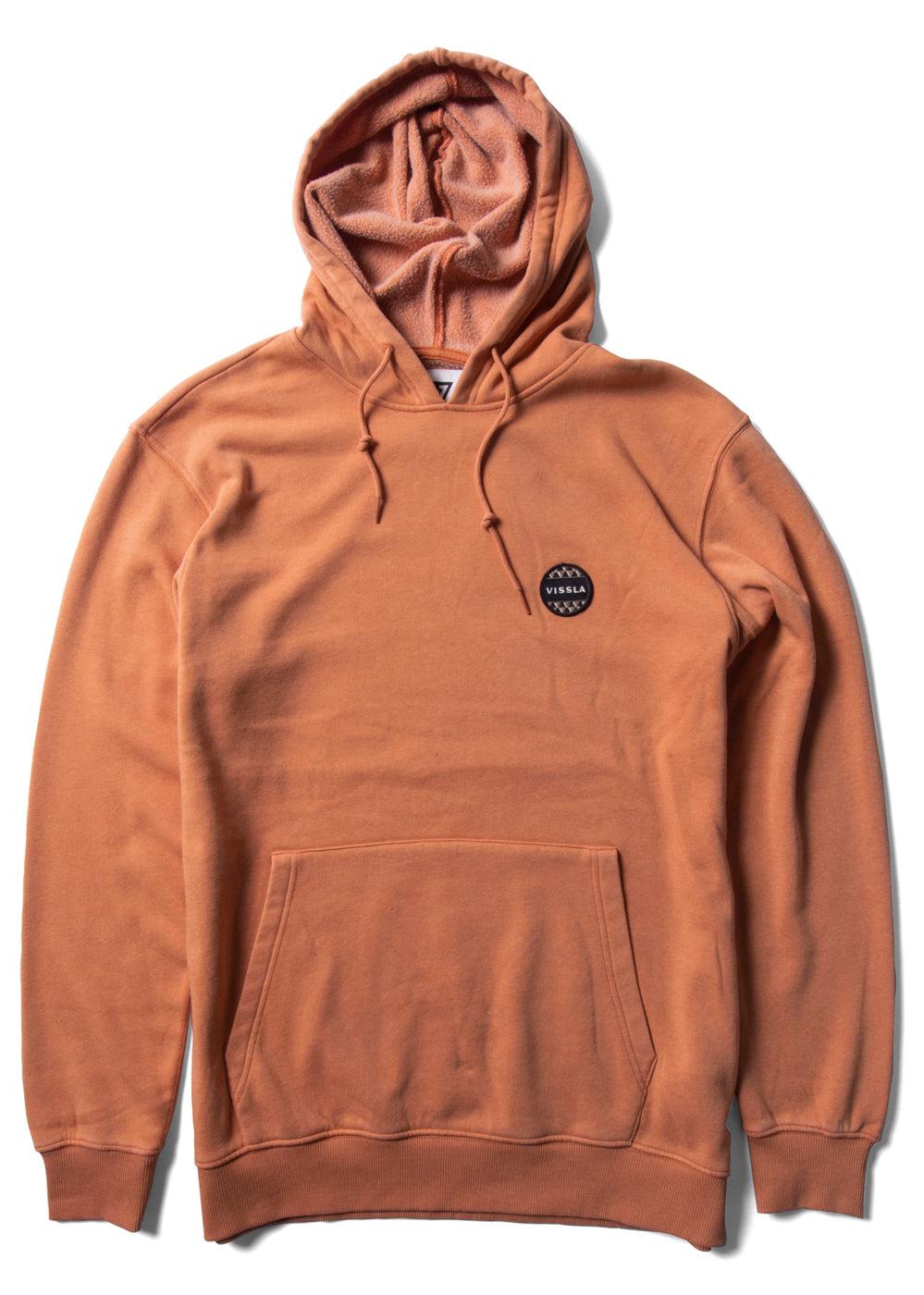 Vissla Solid Sets Eco PO Hoodie in stone blue with front pocket and logo.