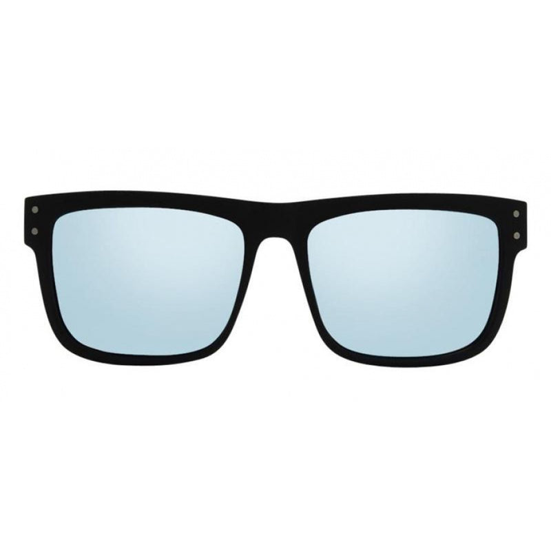 Front view of I-Sea V-Lander sunglasses in black rubber with smoke polarized lenses.