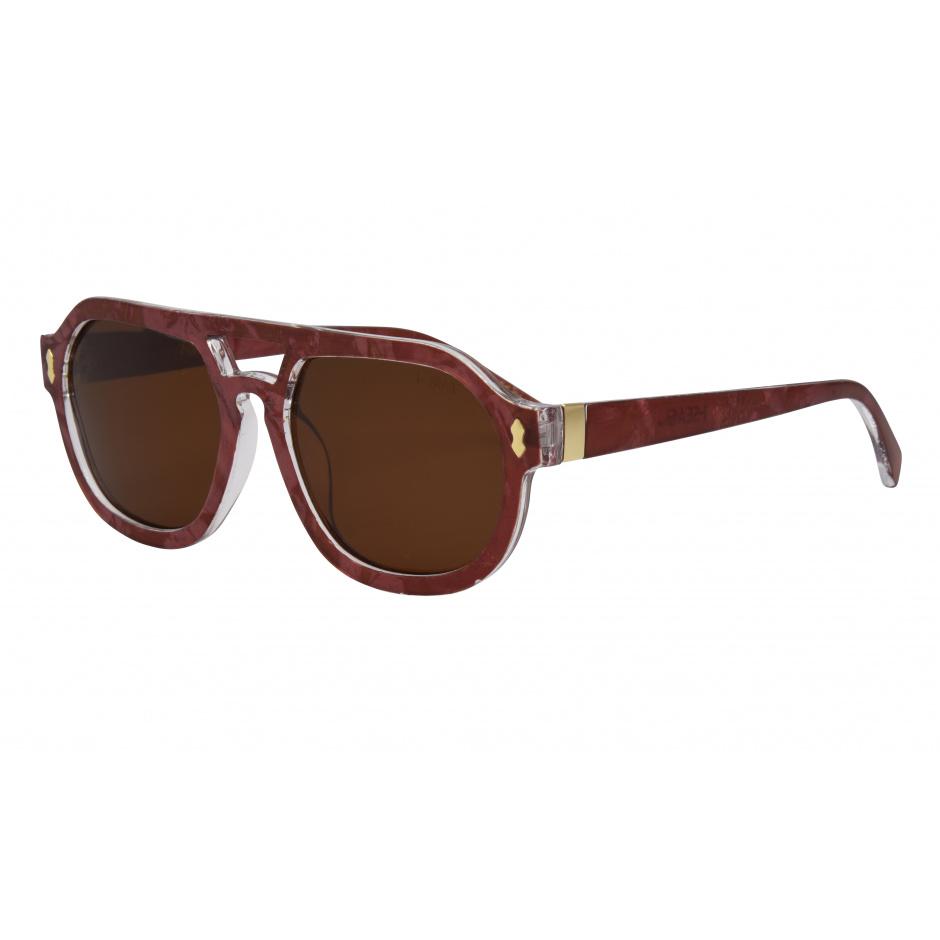 I-Sea Ziggy sunglasses in tortoise frame with brown polarized lenses, side view.